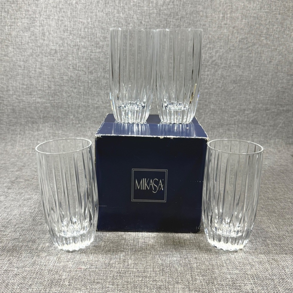 Mikasa Park Lane Highball Glasses 5.5" Set of 4 Clear Crystal New French Barware